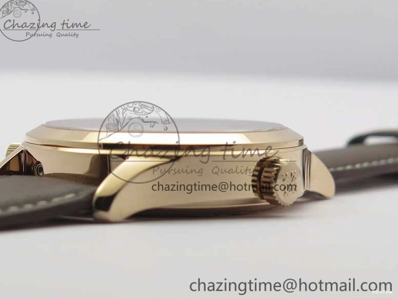 MIROTIME 0427 ZipUp Calatrava 5524R Pilot Travel Time RG GRF Brown Dial on Brown Leather Strap A324 V 7110